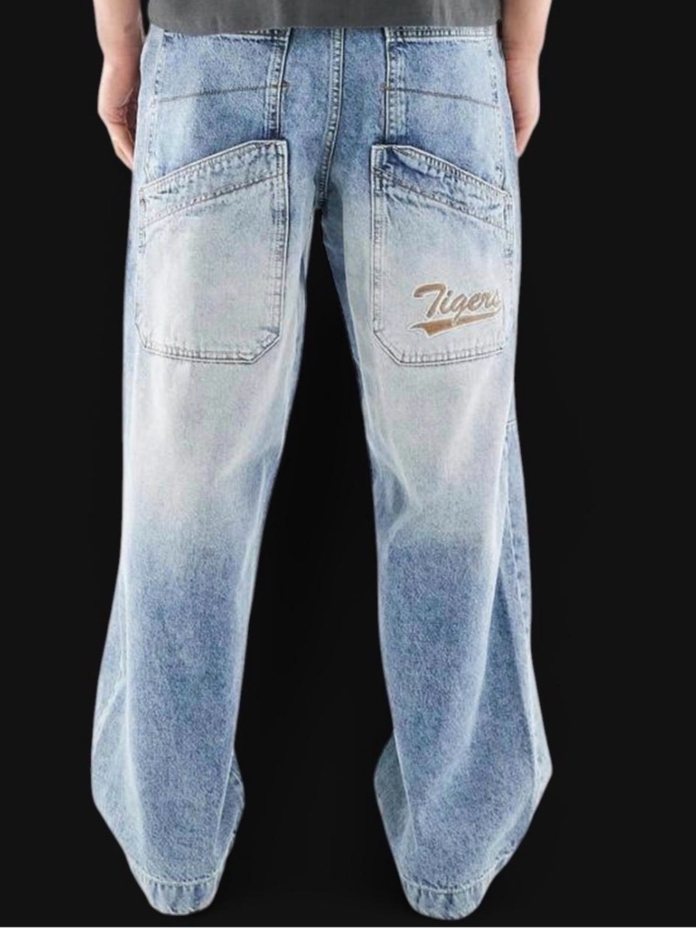 Bershka Y2K Baggy Carpenter Jeans Utility Wide Leg 29 light wash relaxed fit men